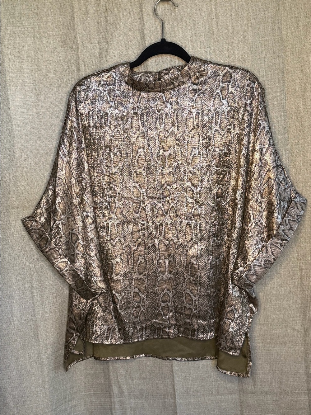 Glam Metallic Snakeskin Poncho Blouse
